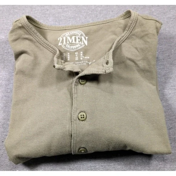21 Men Los Angeles Olive Green Henley Long Sleeve Soft Cotton Mens Size M Shirt - Picture 2 of 16